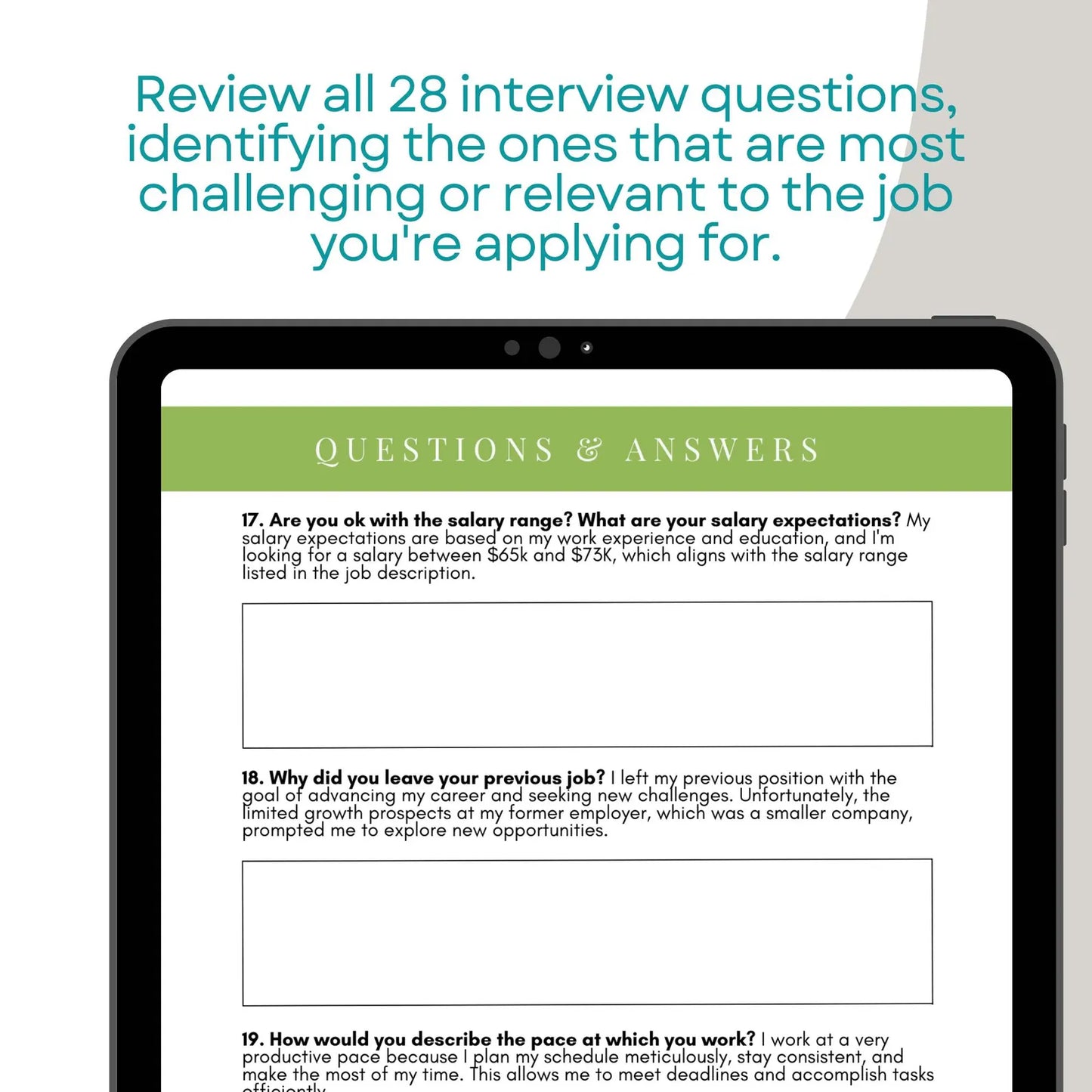 28 Most Common Easy & Hard Interview Questions- Workbook