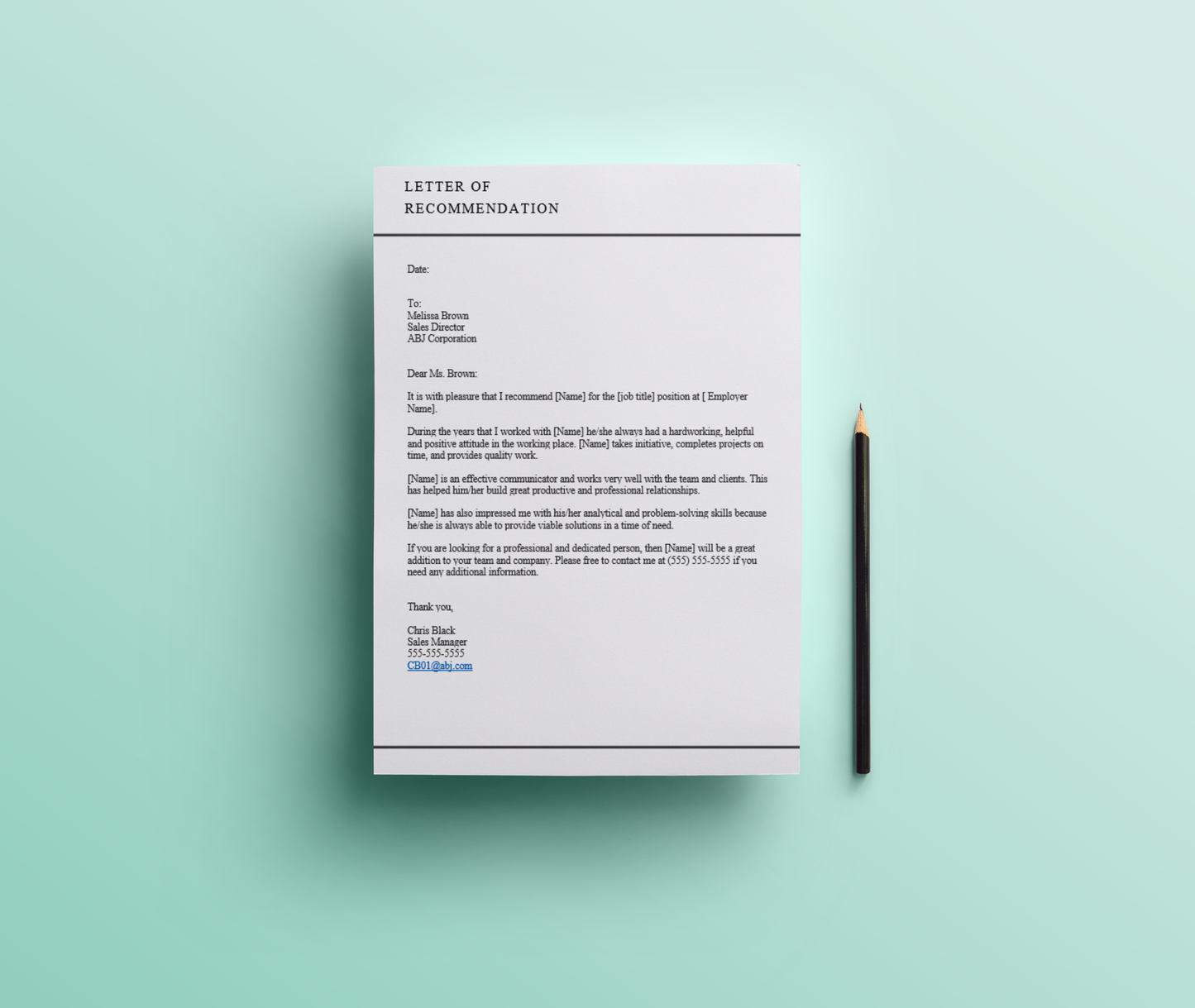 Professional Letter of Recommendation Template